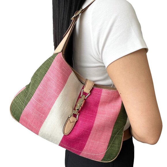 Gucci Handbags - GUCCI Vintage Jackie Stripe Multicolor Shoulder Hobo Bag Handbag Beige [106050]